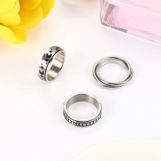 6Pcs Stainless Spinner Rings Set For Women Mens CZ Matte Flower Triple Interlocked Rolling Stress Relieving Ring Anxiety Relief Fidget Band Rings 6Pcs Stainless Spinner Rings Set For Women Mens CZ Matte Flower Triple Interlocked Rolling Stress Relieving Ring Anxiety Relief Fidget Band Rings